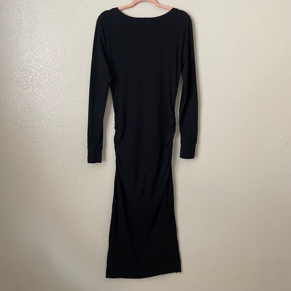 James Perse Dress Womens Size 3 Large Black Ruched Maxi Knit Bodycon Cotton - Picture 9 of 12